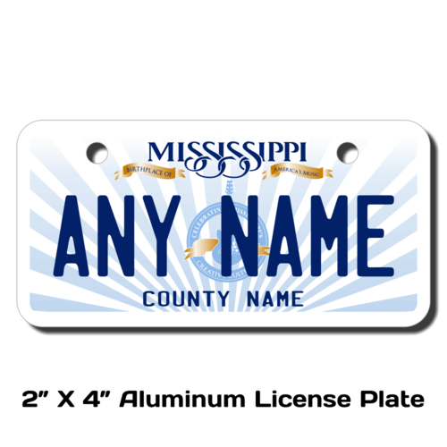 Personalized Mississippi 2" X 4" Aluminum License Plate (KLP-MS2-2X4)