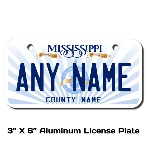 Personalized Mississippi 3" X 6" Aluminum License Plate (KLP-MS2-3X6A)