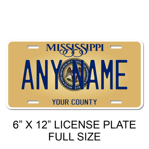 Personalized Mississippi 6" X 12" Aluminum License Plate (KLP-MS3-6X12)
