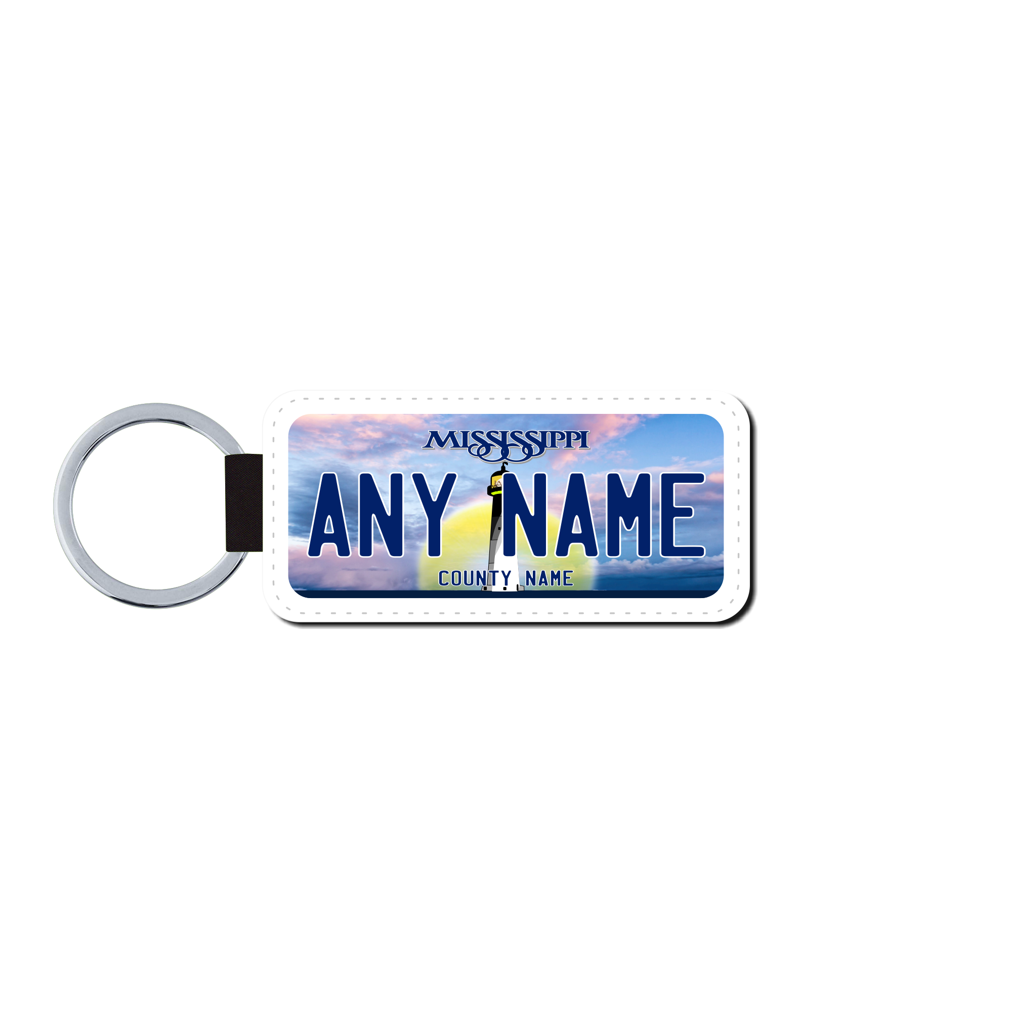Personalized Mississippi 1.5" X 3" Faux Leather License Plate Key Ring