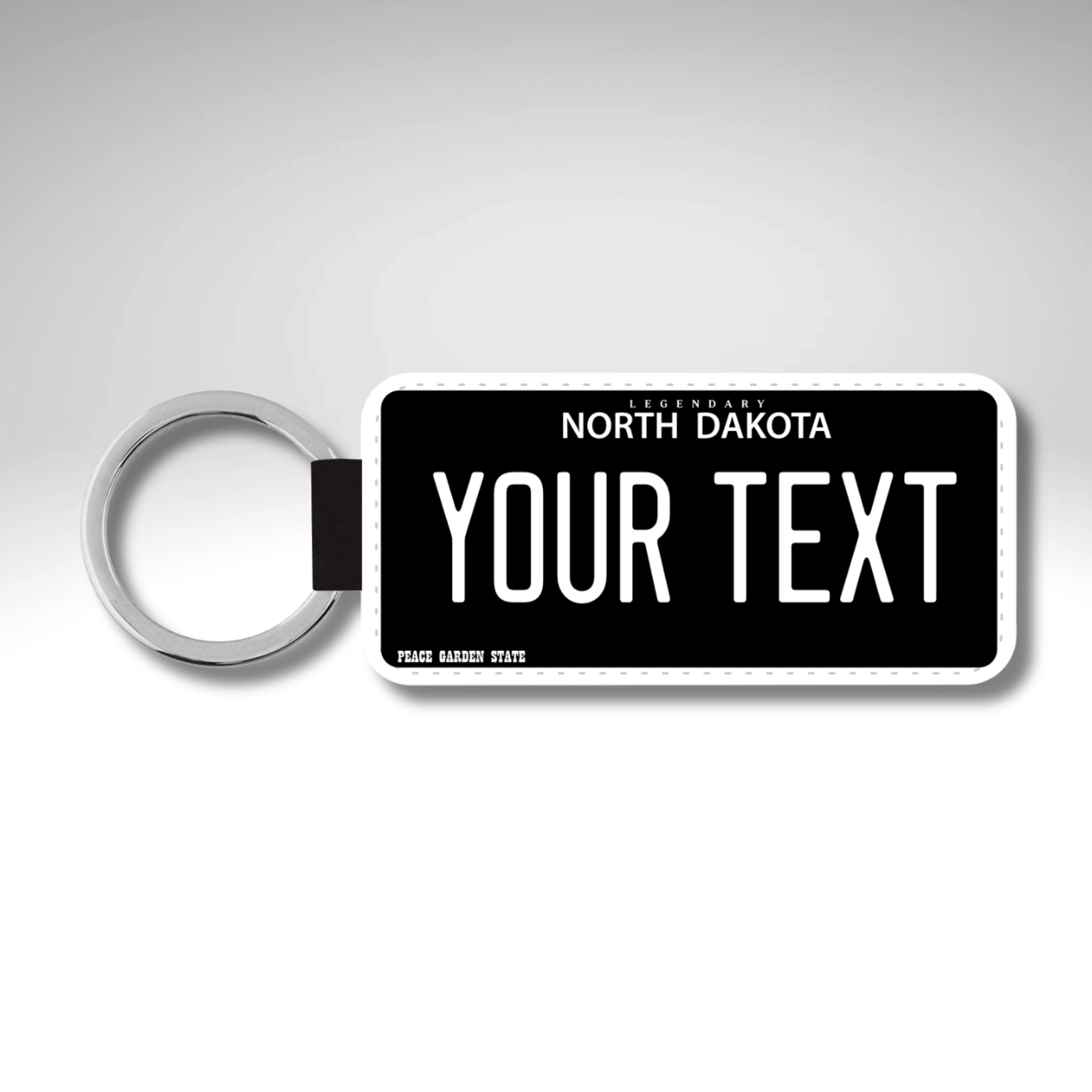 Personalized North Dakota 1.5" X 3" Faux Leather License Plate Key Ring Black Out 2025