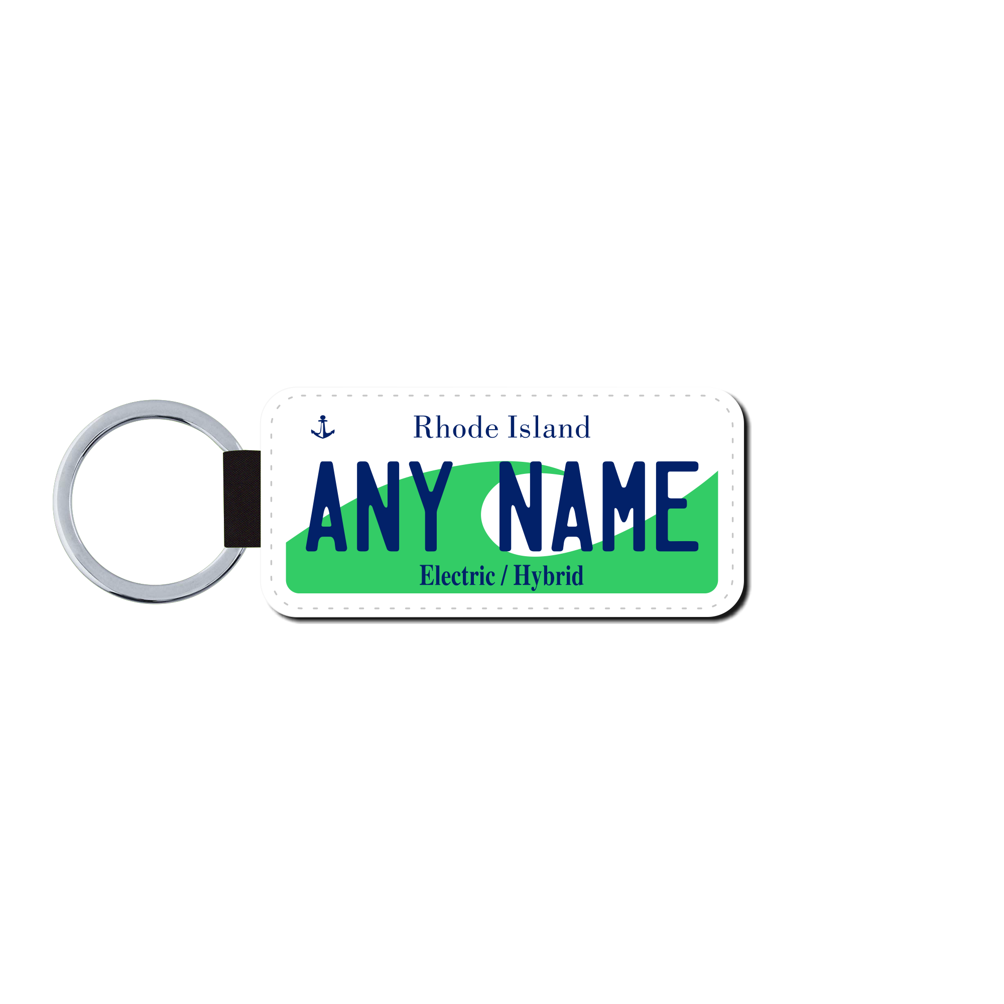 Personalized Rhode Island 1.5" X 3" Faux Leather License Plate Key Ring Version 2
