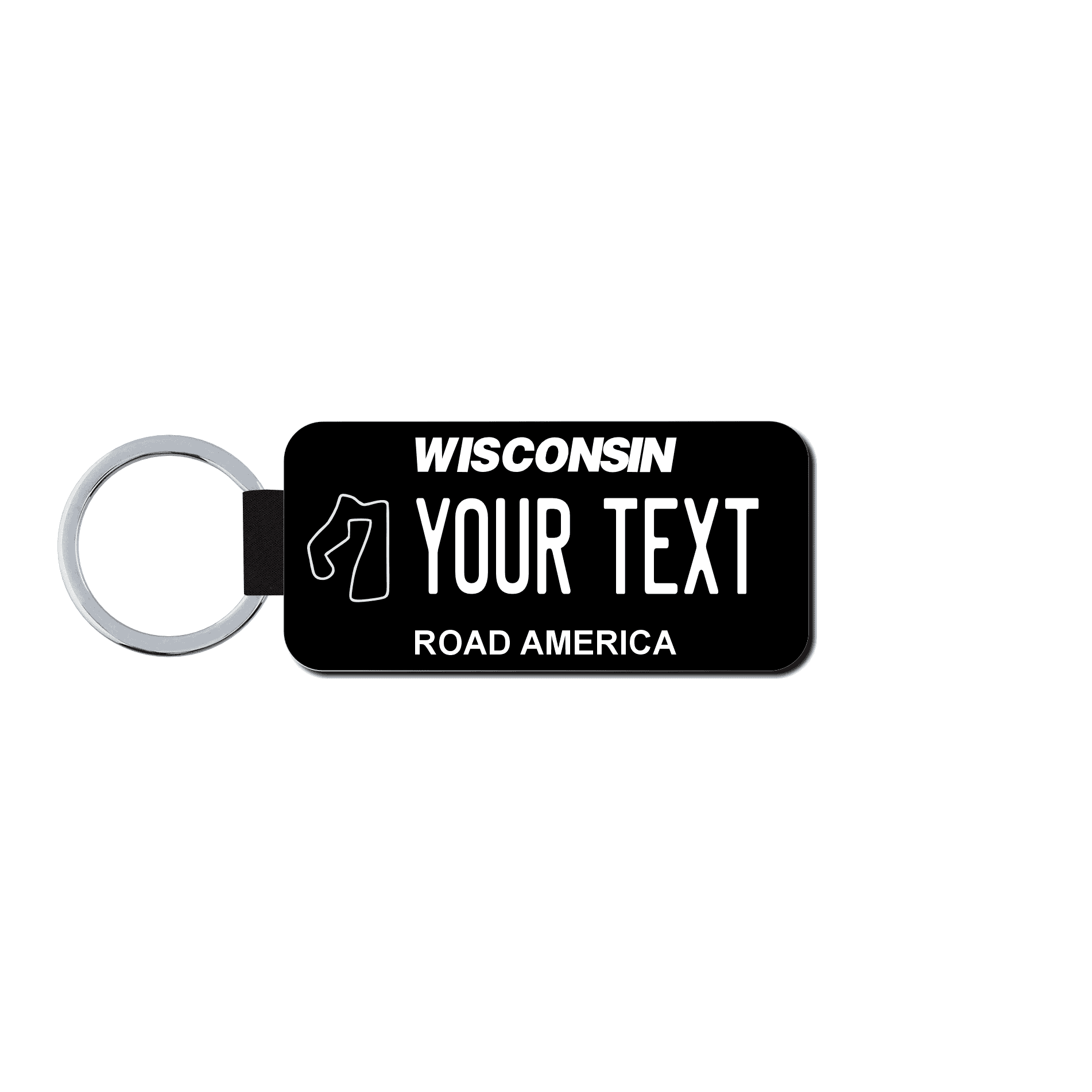 Personalized Wisconsin 1.5" X 3" Faux Leather License Plate Key Ring Version 3