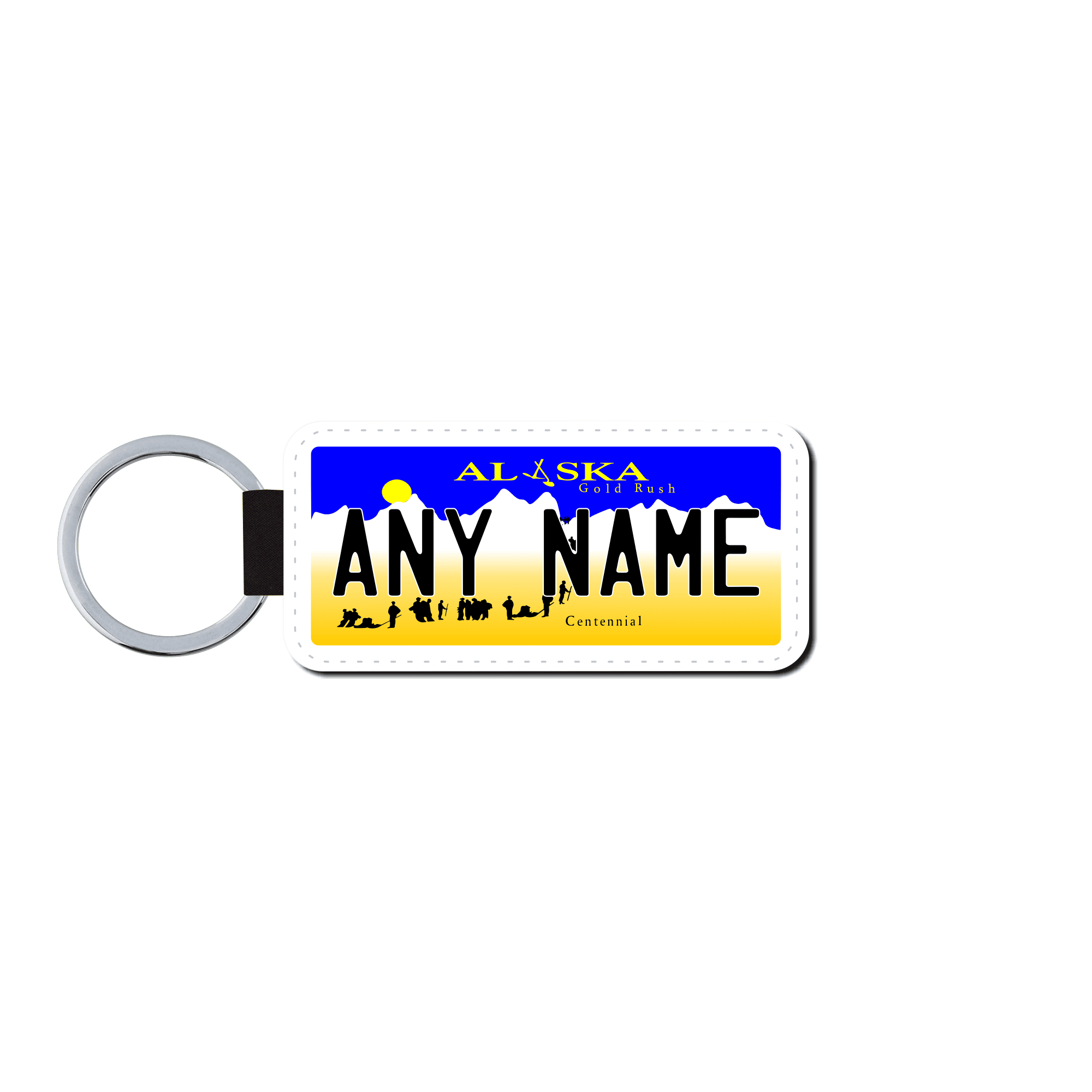 Personalized Alaska 1.5" X 3" Faux Leather License Plate Key Ring