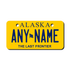 Custom Alaska license plate 2x4 mini with vibrant yellow background and the text Any Name