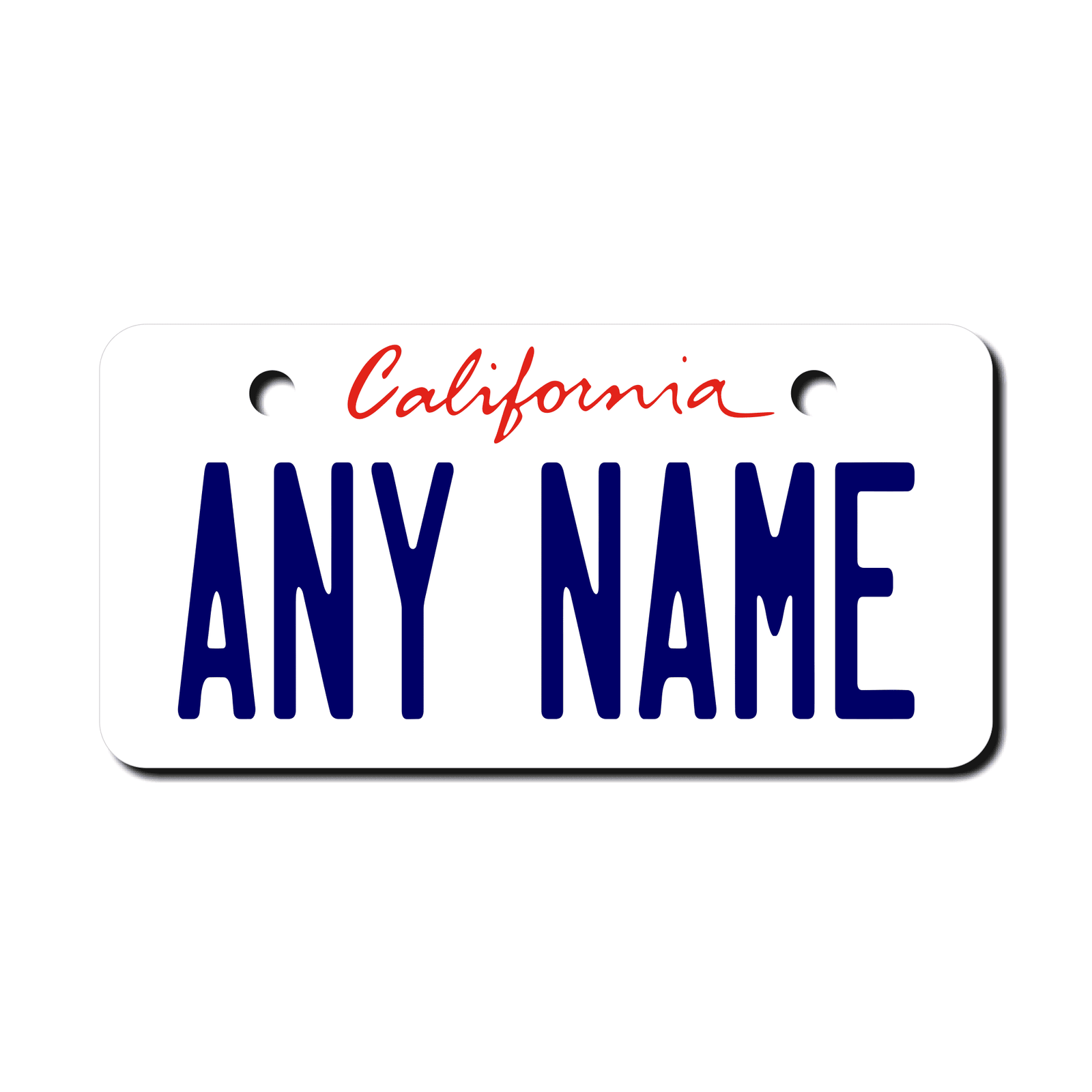 Custom California license plate featuring a personalized name in bold blue letters
