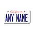Custom California license plate featuring a personalized name in bold blue letters