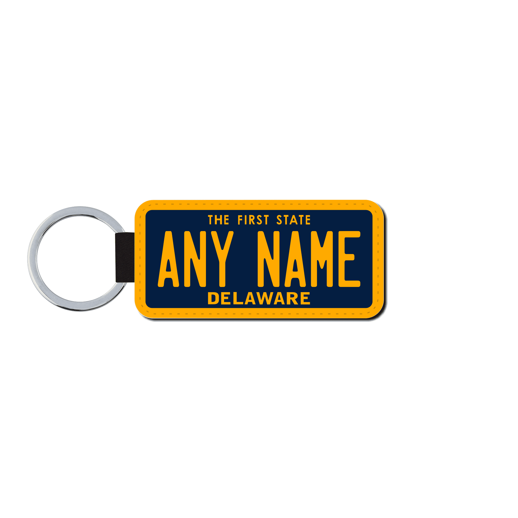 Personalized Delaware 1.5" X 3" Faux Leather License Plate Key Ring Version 1