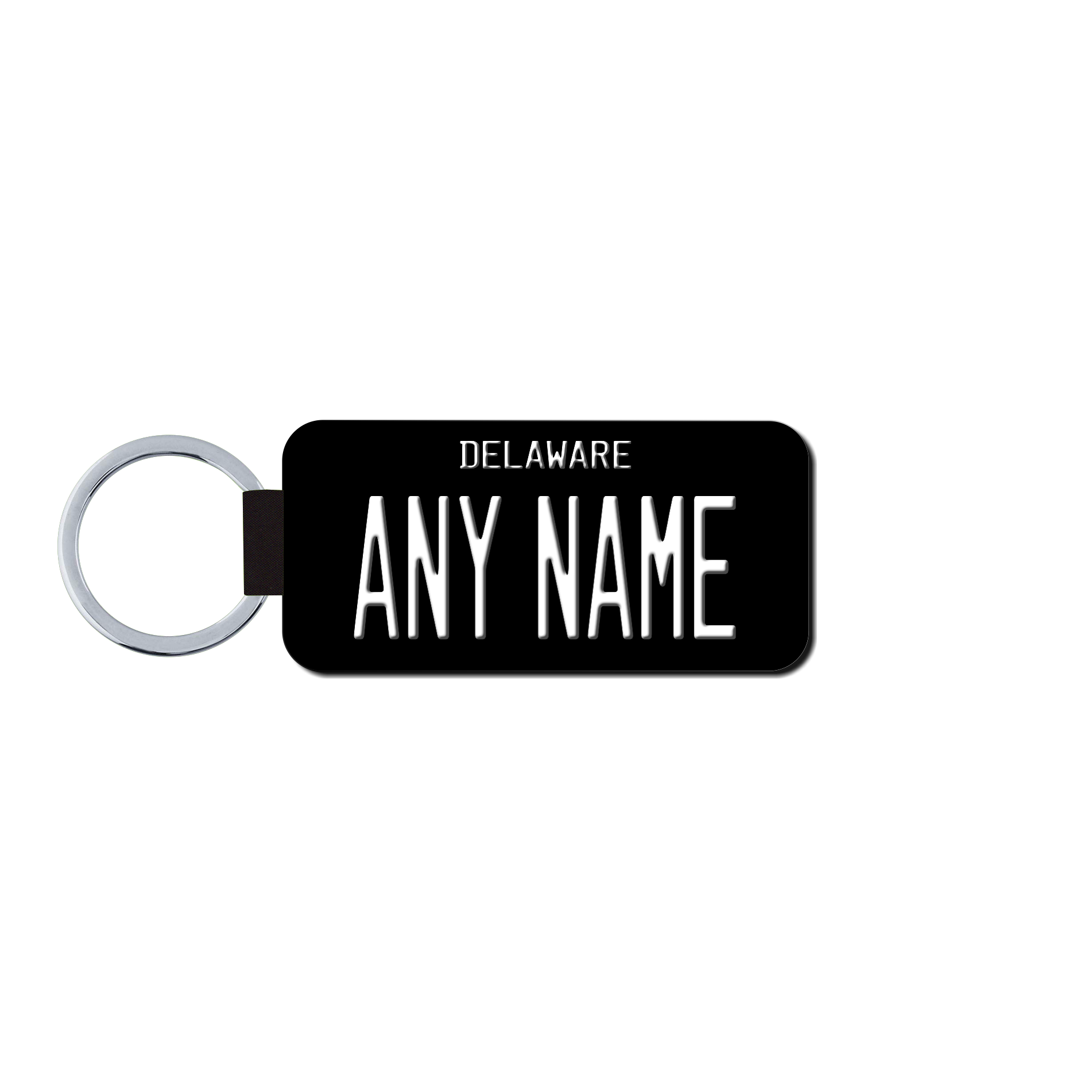Personalized Delaware 1.5" X 3" Faux Leather License Plate Key Ring Version 2