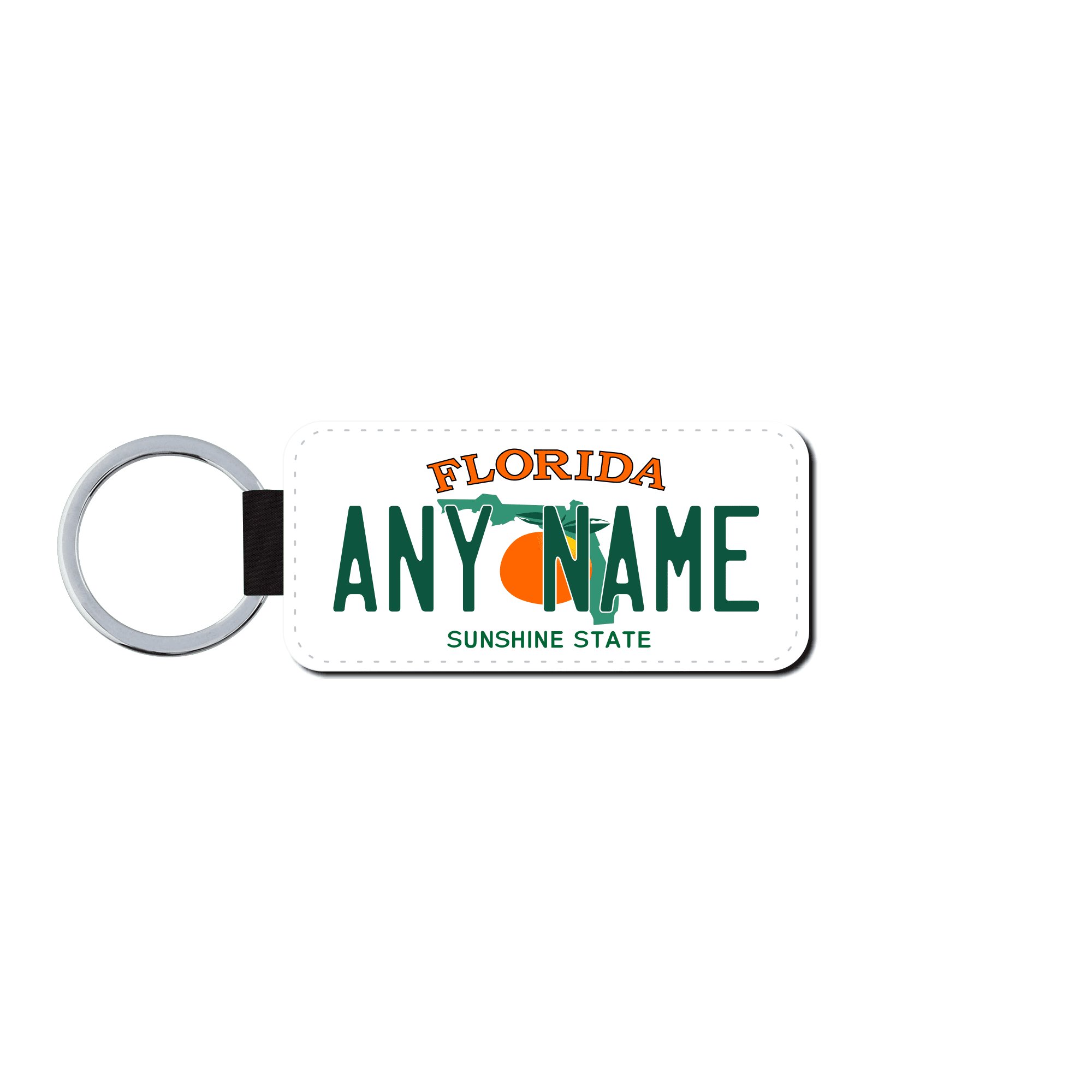 Personalized Florida 1.5" X 3" Faux Leather License Plate Key Ring