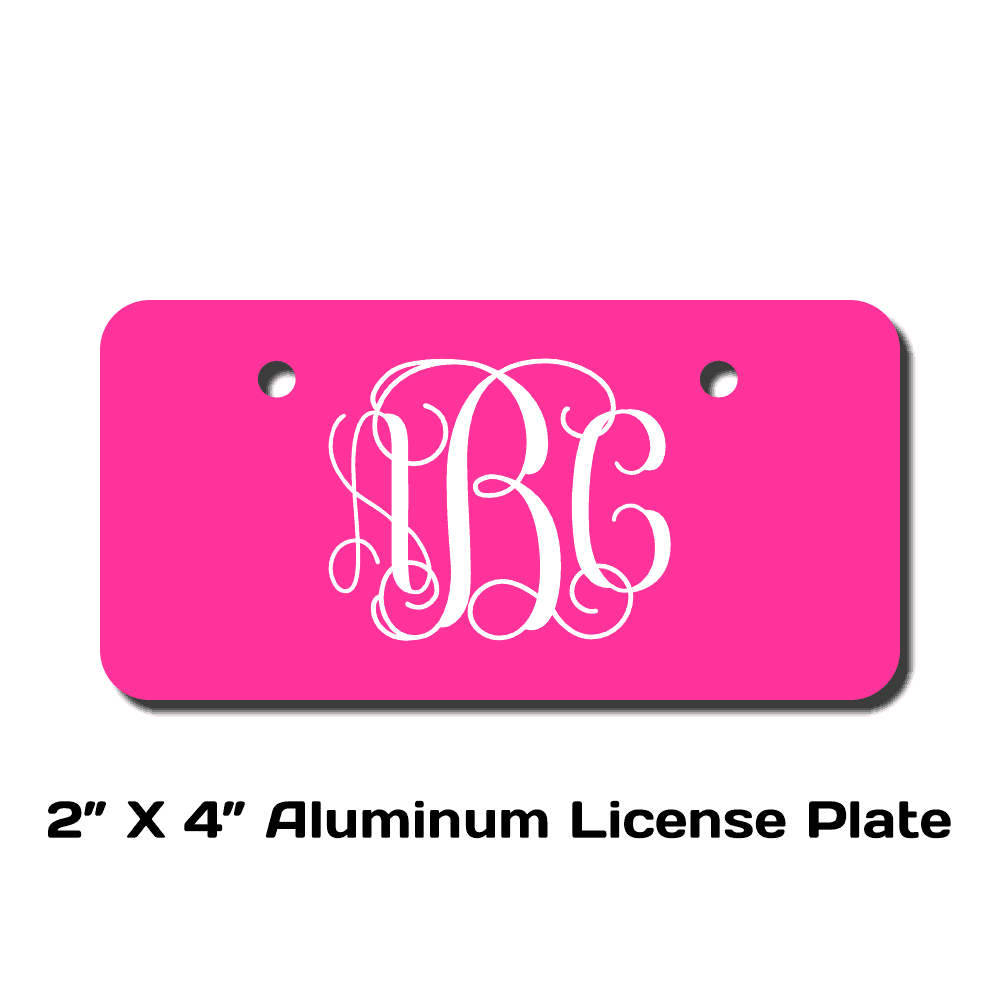 Vine Font Monogram License Plate - Sizes for Cars, Trucks, Bikes, Wagon and electric cars ( Hot Pink )