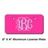 Vine Font Monogram License Plate - Sizes for Cars, Trucks, Bikes, Wagon and electric cars ( Hot Pink )