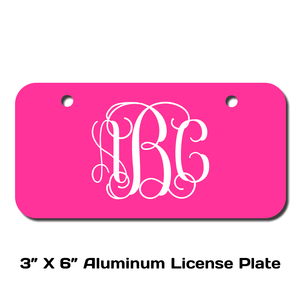 Vine Font Monogram License Plate - Sizes for Cars, Trucks, Bikes, Wagon and electric cars ( Hot Pink )