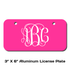 Vine Font Monogram License Plate - Sizes for Cars, Trucks, Bikes, Wagon and electric cars ( Hot Pink )