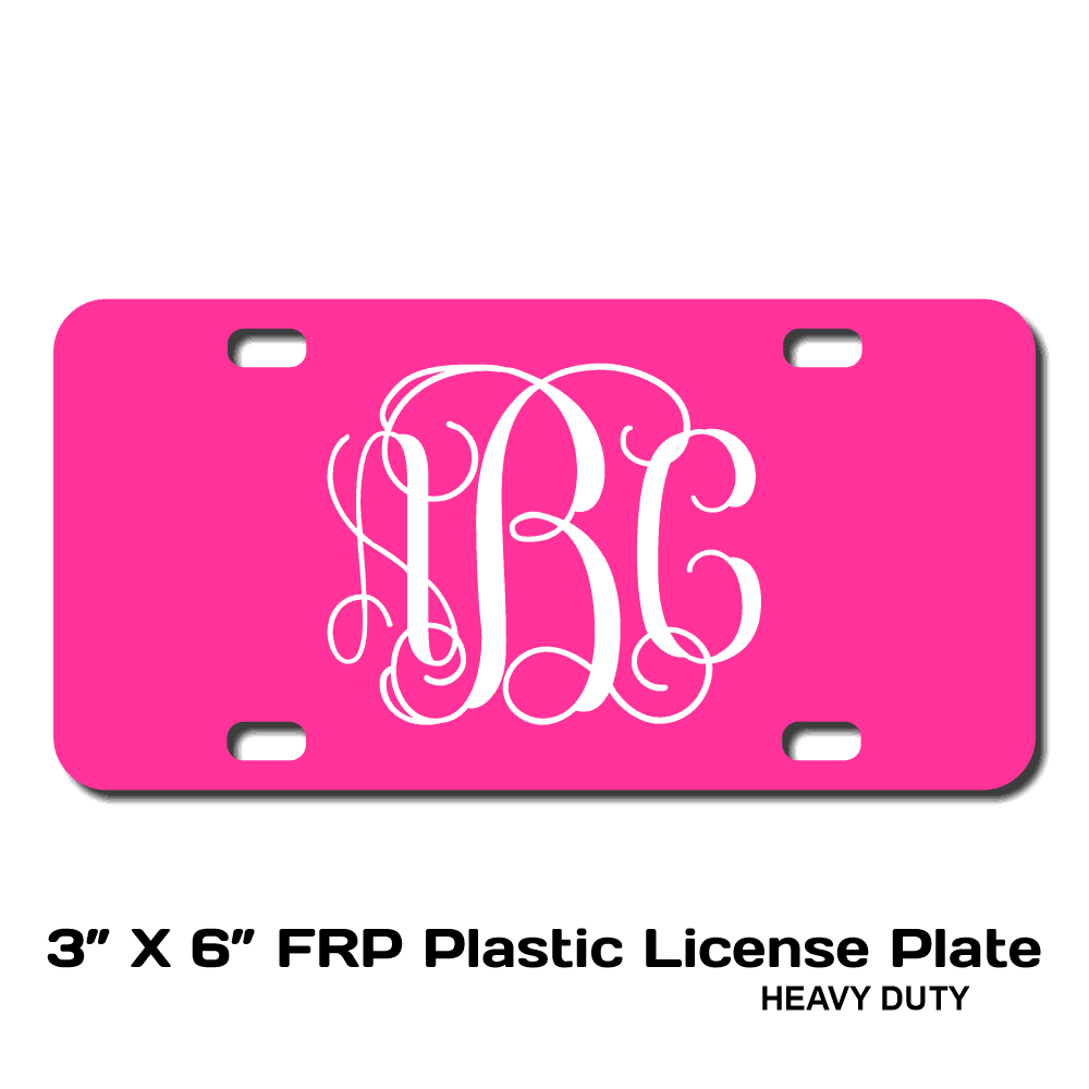 Vine Font Monogram License Plate - Sizes for Cars, Trucks, Bikes, Wagon and electric cars ( Hot Pink )