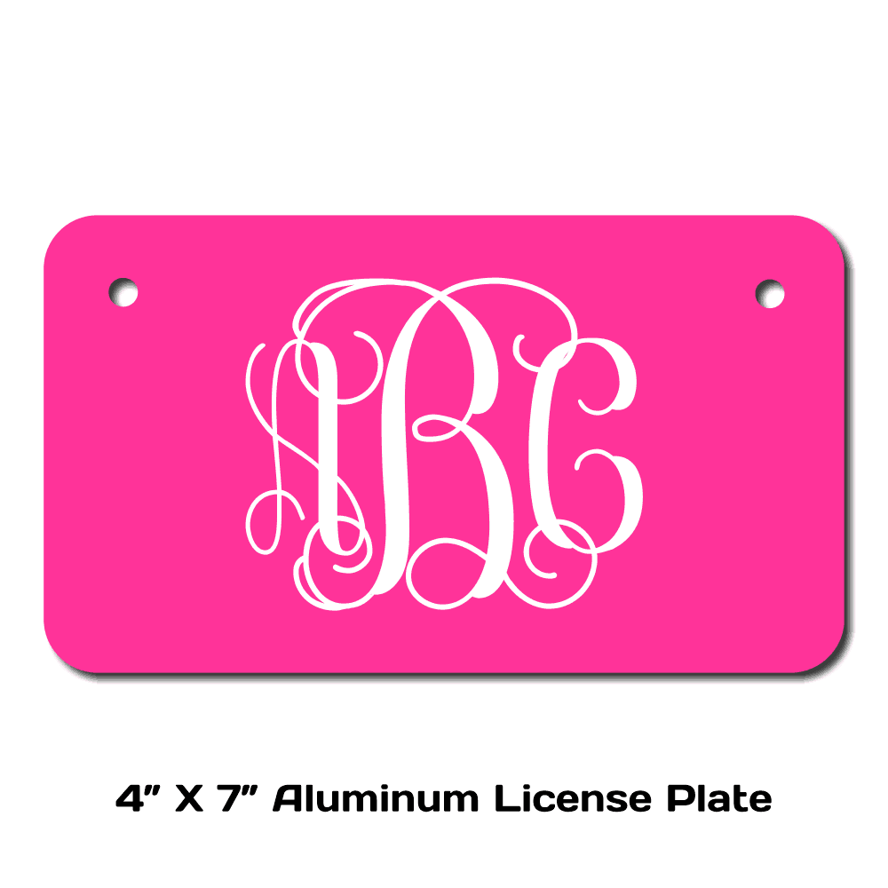 Vine Font Monogram License Plate - Sizes for Cars, Trucks, Bikes, Wagon and electric cars ( Hot Pink )