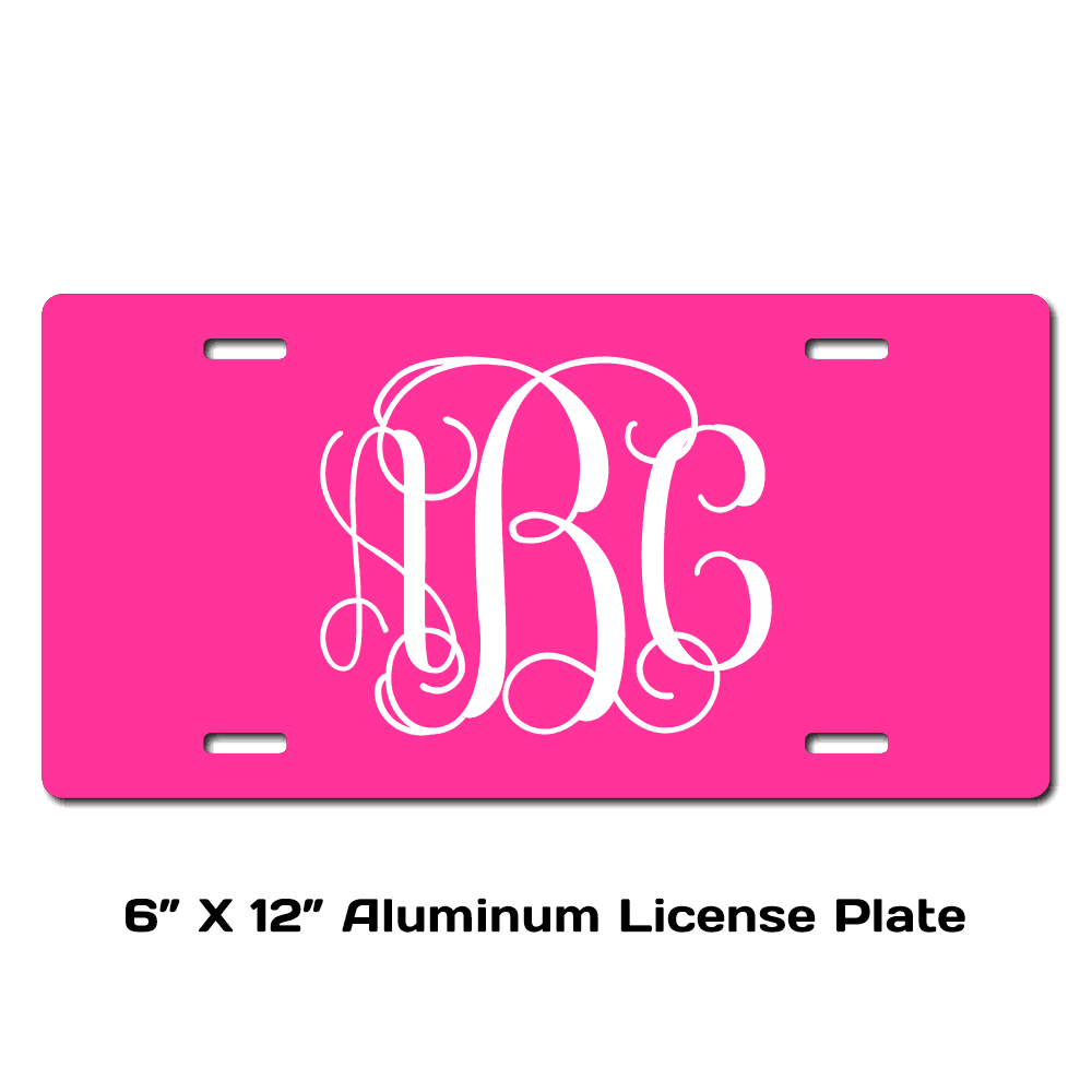 Vine Font Monogram License Plate - Sizes for Cars, Trucks, Bikes, Wagon and electric cars ( Hot Pink )