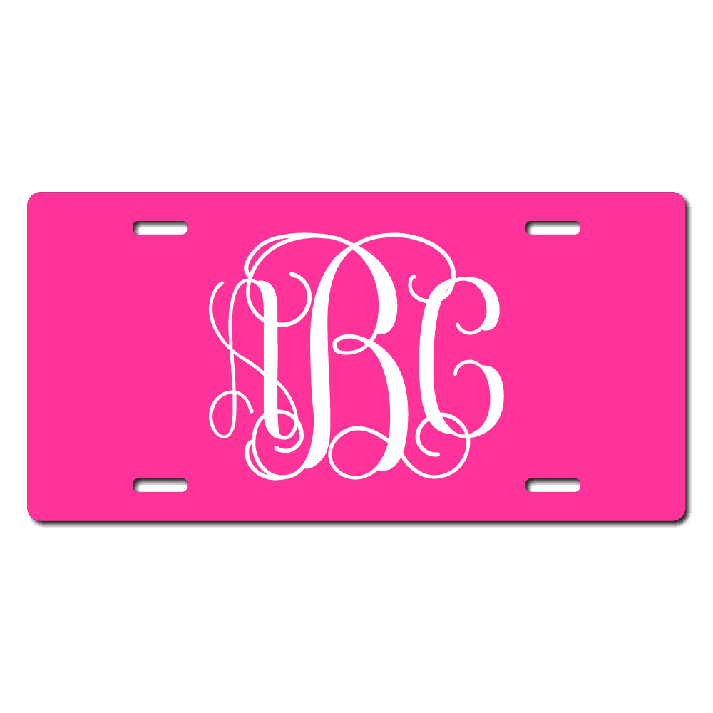 Vine Font Monogram License Plate - Sizes for Cars, Trucks, Bikes, Wagon and electric cars ( Hot Pink )