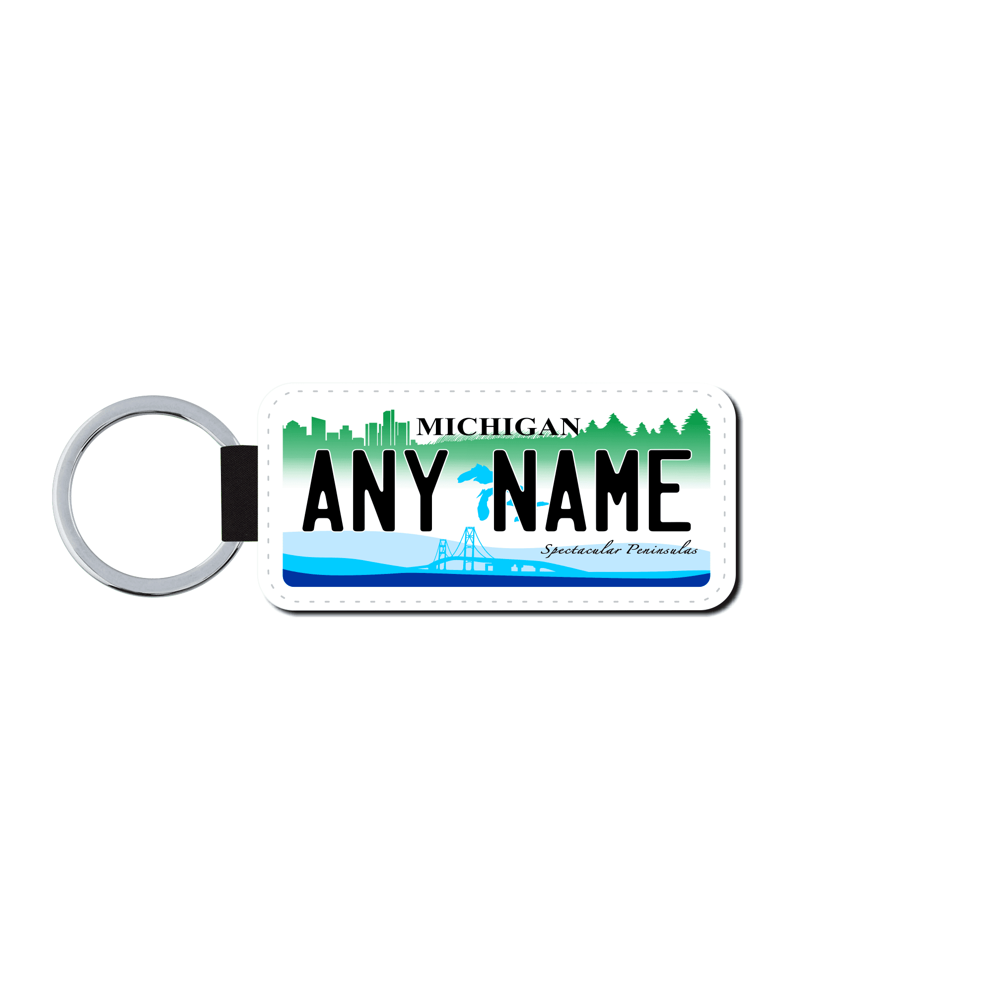 Personalized Michigan 1.5" X 3" Faux Leather License Plate Key Ring