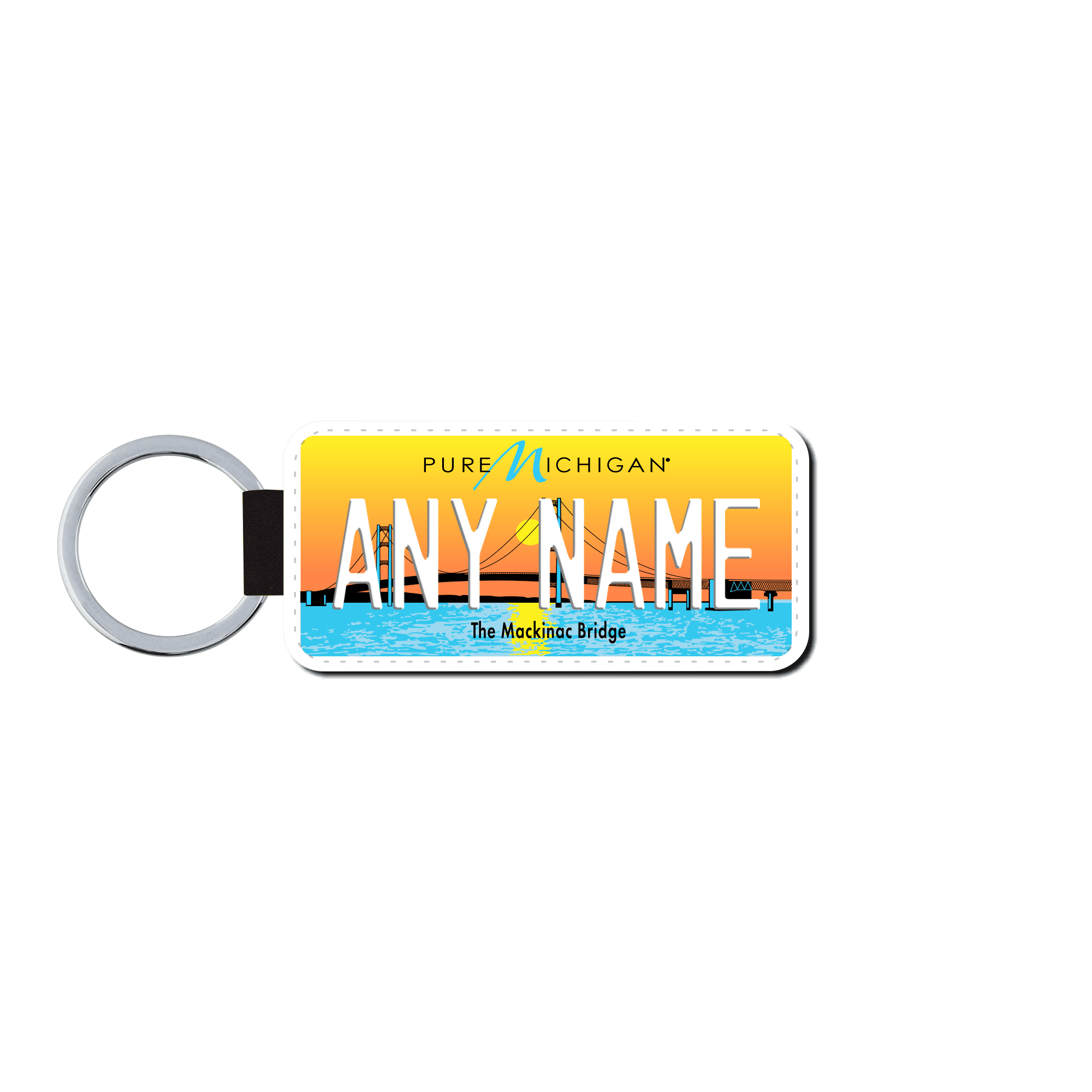Personalized Michigan 1.5" X 3" Faux Leather License Plate Key Ring