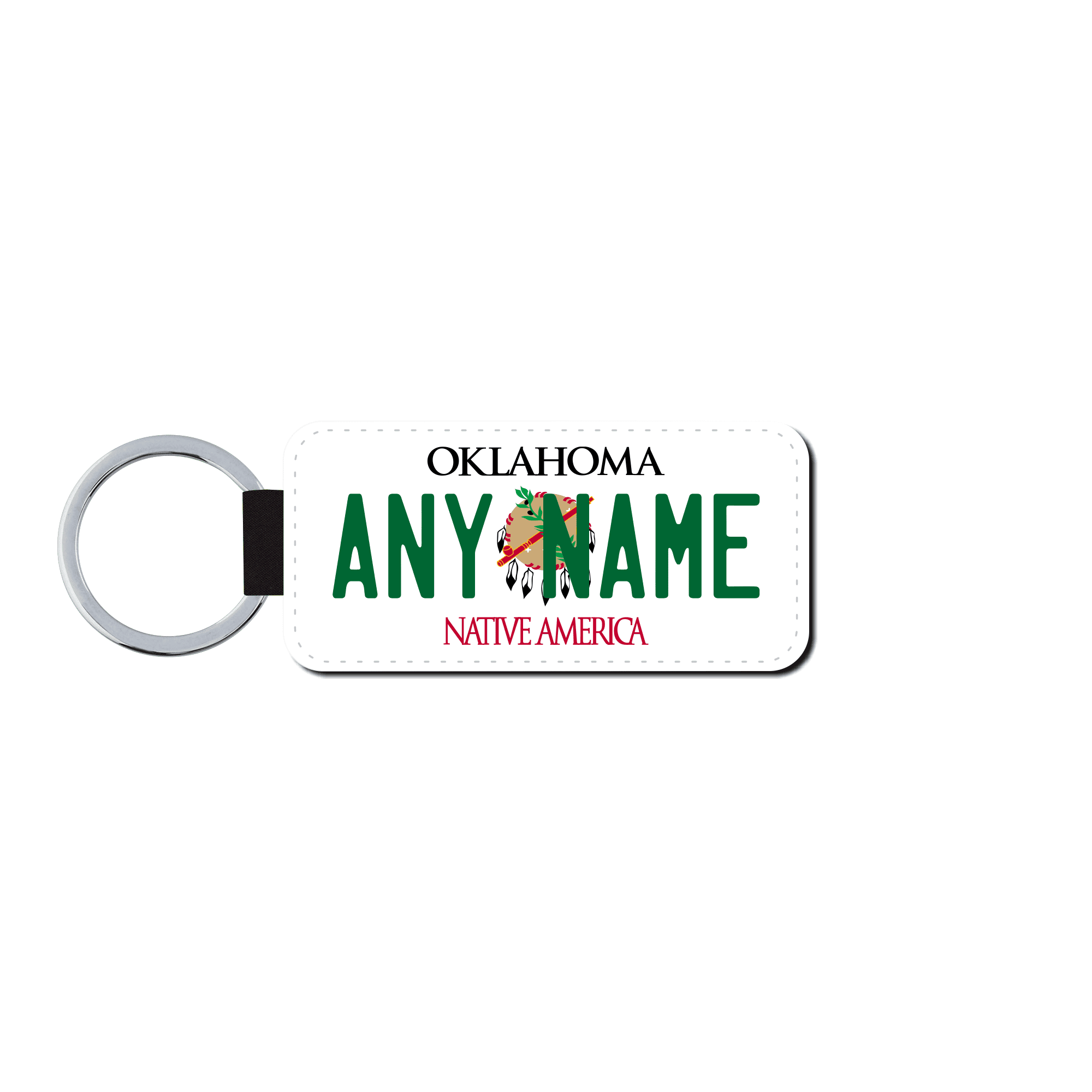 Personalized Oklahoma 1.5" X 3" Faux Leather License Plate Key Ring