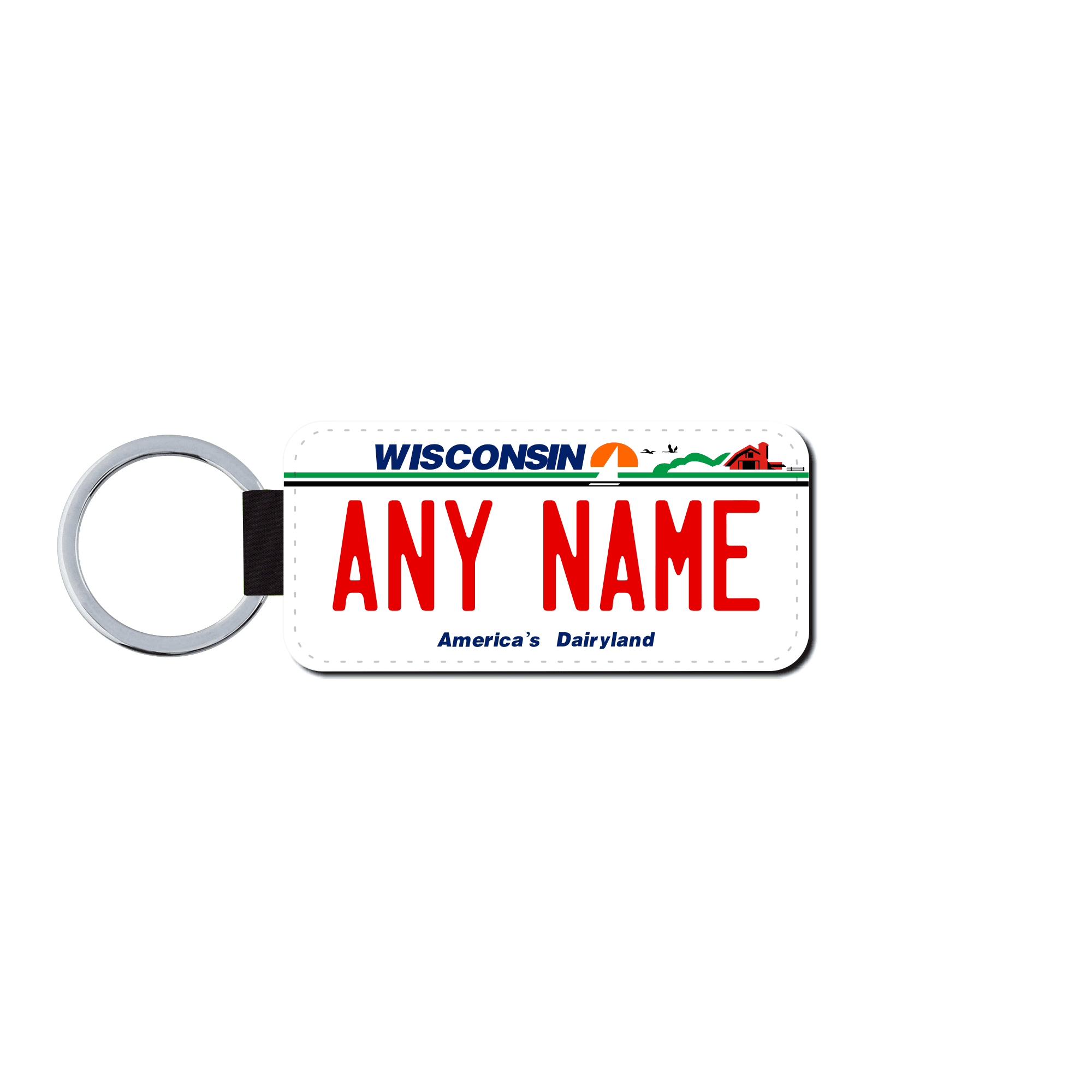 Personalized Wisconsin 1.5" X 3" Faux Leather License Plate Key Ring
